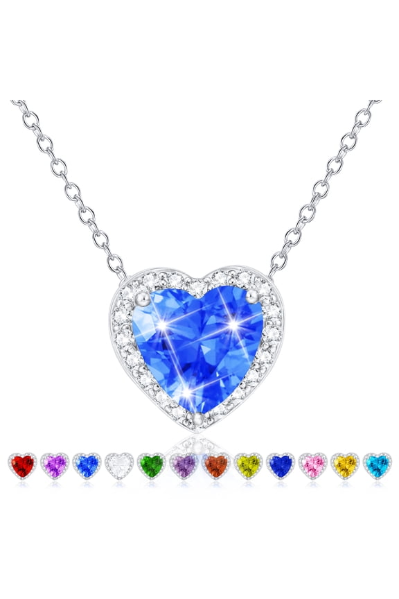 S925 Sterling Silver Plated Love Heart Necklaces for Women Girls CZ March Birthstone Pendant with Blue Aquamarine Birthday Graduation Jewelry Gifts Teen Her Mom Adults Kids
