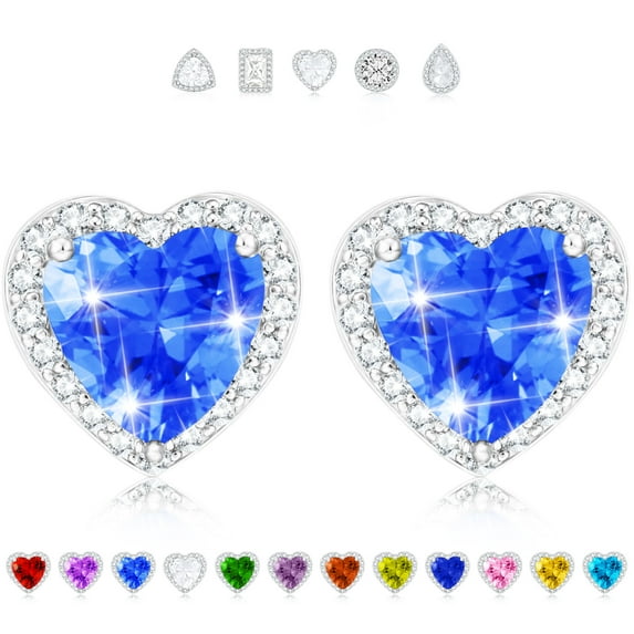 APSVO Love Heart Stud Earrings for Women Girls Post CZ S925 Sterling Silver March Birthstone Earrings with Blue Aquamarine Birthday Valentines Day Jewelry Gifts Teen Girlfriend Wife Her Kids Ideas
