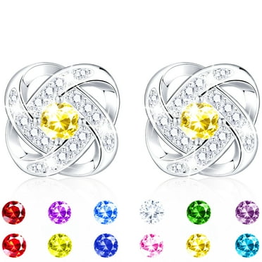 APSVO 18K White Gold plated Love Knot Stud Earrings for Women CZ S925 Sterling Silver November Birthstone Earrings with Yellow Topaz Birthday Jewelry Gifts Ideas Mom Wife Tween Teen Sister Age