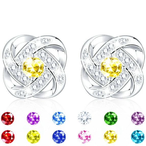 APSVO 18K White Gold Plated Stud Earrings for Women CZ S925 Sterling Silver November Birthstone Earrings with Yellow Topaz Birthday Valentines Day Jewelry Gifts Teen Her Mom Girlfriend Adults Ideas