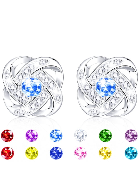 18K White Gold Plated Stud Earrings for Women CZ with S925 Sterling Silver Post March Birthstone Earrings with Blue Aquamarine Birthday Jewelry Gifts Teen Girls