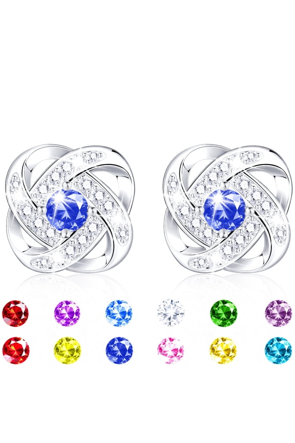 18K White Gold Plated Stud Earrings for Women Girls CZ S925 Sterling Silver Post September Birthstone Earrings with Blue Sapphire Birthday Easter Basket Stuffers Jewelry Gifts Teen Kids Adults
