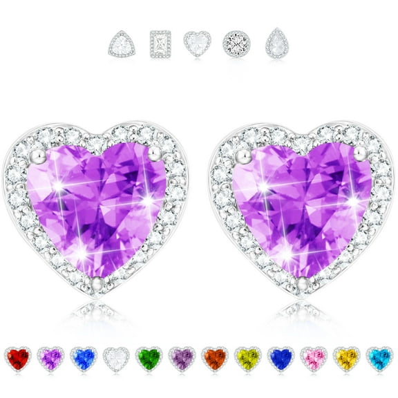 APSVO Love Heart Stud Earrings for Women Girls Post CZ S925 Sterling Silver February Birthstone Earrings with Purple Amethyst Birthday Valentines Day Jewelry Gifts Teen Girlfriend Wife Her Kids Ideas