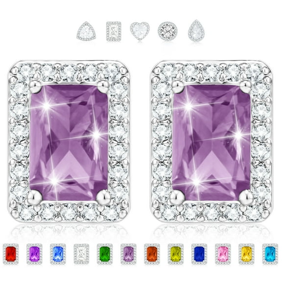 APSVO Rectangle Stud Earrings for Women Girls CZ S925 Sterling Silver June Birthstone Earrings with Purple Alexandrite Birthday Valentines Day Jewelry Gifts Teen Girlfriend Wife Her Kids Age Ideas