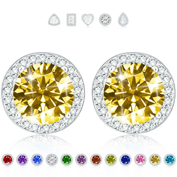 APSVO Stud Earrings for Women Girls Hypoallergenic CZ S925 Sterling Silver November Birthstone Earrings with Yellow Citrine Topaz Birthday Valentines Day Jewelry Gifts Teen Girlfriend Wife Her Kids