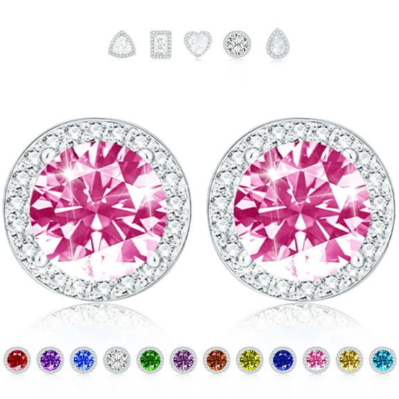 APSVO Stud Earrings for Women Girls Hypoallergenic CZ S925 Sterling Silver October Birthstone Earrings with Pink Tourmaline Birthday Valentines Day Jewelry Gifts Teen Girlfriend Wife Her Kids Ideas