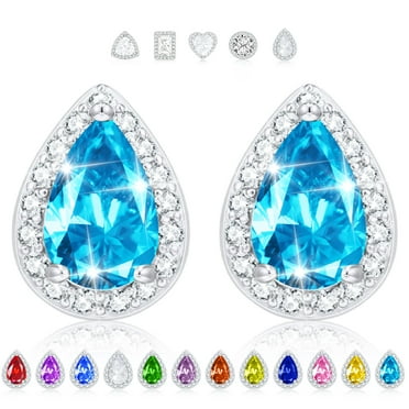 18K White Gold Plated Teardrop Stud Earrings for Women CZ S925 Sterling Silver December Birthstone Earrings with Blue Tanzanite Wedding Graduation Birthday Jewelry Gifts Teen Mom Ideas