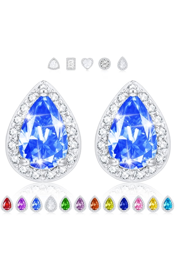 Teardrop Stud Earrings for Women Girls CZ S925 Sterling Silver Post March Birthstone Earrings with Blue Aquamarine Birthday Graduation Jewelry Gifts Teen Her Mom Girlfriend Kids Age