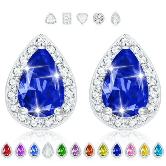 APSVO Teardrop Stud Earrings for Women Girls CZ S925 Sterling Silver September Birthstone Earrings with Blue Sapphire Birthday Valentines Day Jewelry Gifts Teen Girlfriend Wife Her Kids Age Ideas