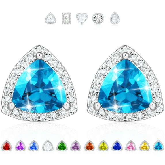 APSVO Triangle Stud Earrings for Women Girls CZ S925 Sterling Silver Post December Birthstone Earrings with Blue Tanzanite Birthday Easter Basket Stuffers Jewelry Gifts Teen Adults Girlfriend Kids