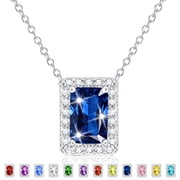 S925 Sterling Silver Plated Rectangle Necklaces for Women CZ September Birthstone Pendant Chain with Blue Sapphire Birthday Jewelry Gifts Teen Girls