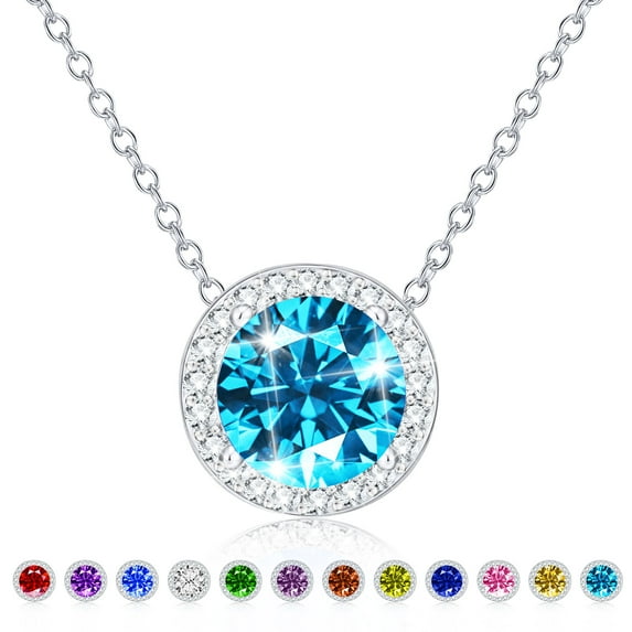 APSVO Round Necklaces for Women Girls CZ S925 Sterling Silver December Birthstone Pendant with Blue Tanzanite Birthday Valentines Day Jewelry Gifts Teen Her Mom Adults Girlfriend Kids Ideas