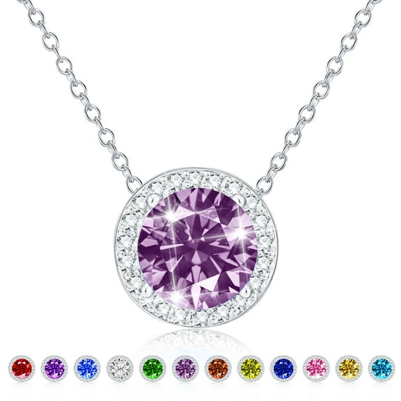 APSVO Round Necklaces for Women Girls CZ S925 Sterling Silver June Birthstone Pendant with Purple Alexandrite Birthday Valentines Day Jewelry Gifts Teen Her Mom Adults Girlfriend Kids Ideas