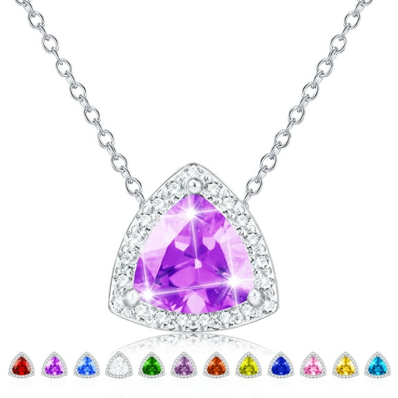 APSVO Triangle Necklaces for Women Girls CZ S925 Sterling Silver February Birthstone Pendant with Purple Amethyst Birthday Valentines Day Jewelry Gifts Teen Her Mom Adults Girlfriend Kids Ideas