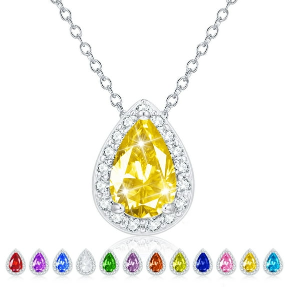 APSVO Teardrop Necklaces for Women Girls CZ S925 Sterling Silver November Birthstone Pendant with Yellow Citrine Topaz Birthday Valentines Day Jewelry Gifts Teen Her Adults Girlfriend Kids Ideas