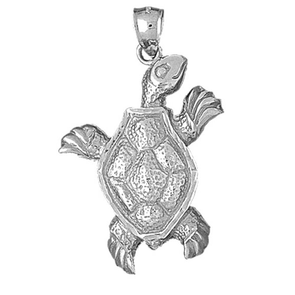 18K White Gold Turtles Pendant - 50 mm