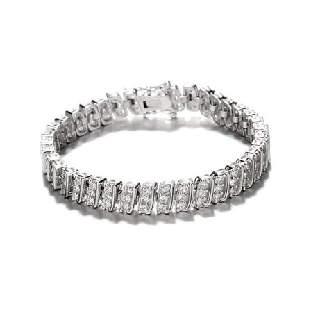 18K White Gold Plated Vintage Style Tennis Bracelet with simulated Diamonds