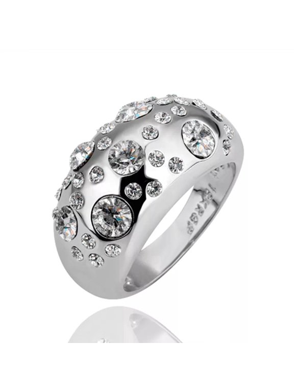 Silver Tone Crystal Dome Statement Band Ring Fashion B72