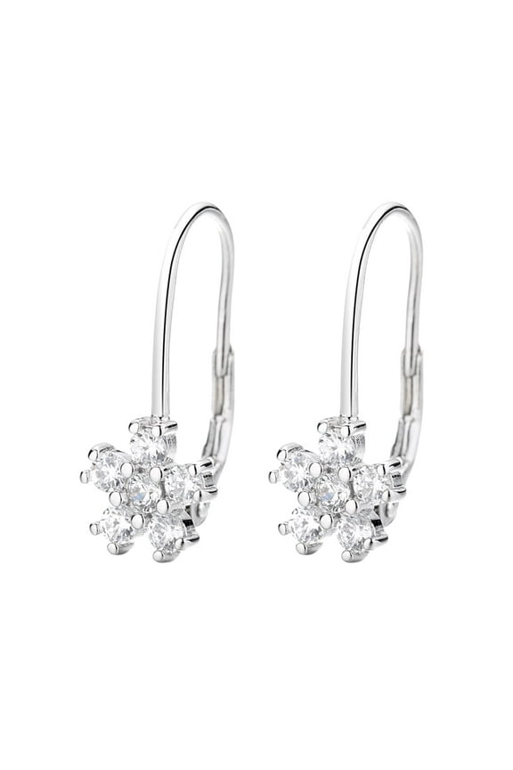 Lever Back Earrings with Crystals in 18K White Gold Plated