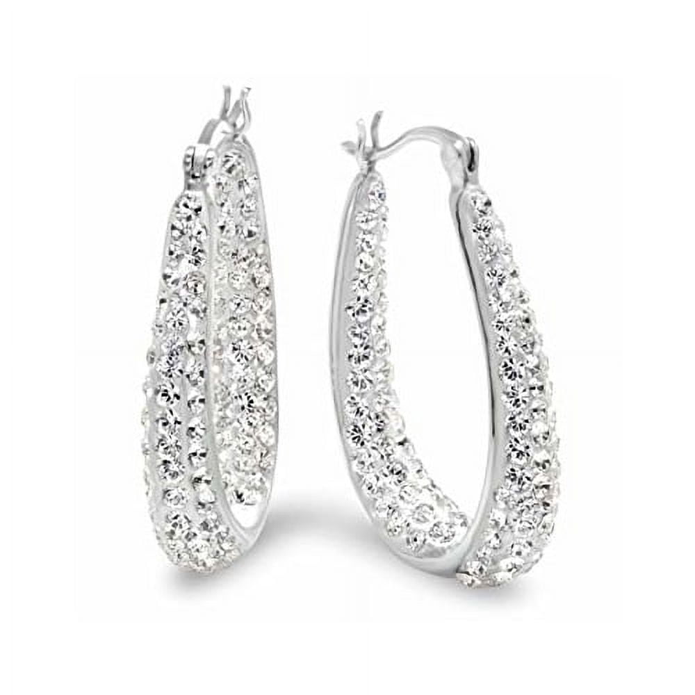 YEIDID INTERNATIONAL 18K White Gold Element Crystal Hoop Earrings Secure Lock