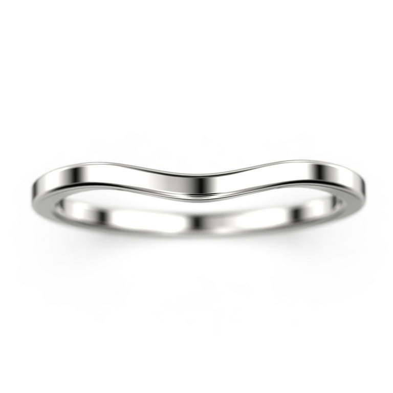 18K White Gold over silver curved wedding band