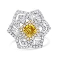 thumbnail image 1 of 18K White and Yellow Gold 1.75 Cttw Yellow Asscher Lab Grown Center Diamond Floral Cluster Ring (Yellow/G-H Color, VS1-VS2 Clarity) - Size 6.25, 1 of 6