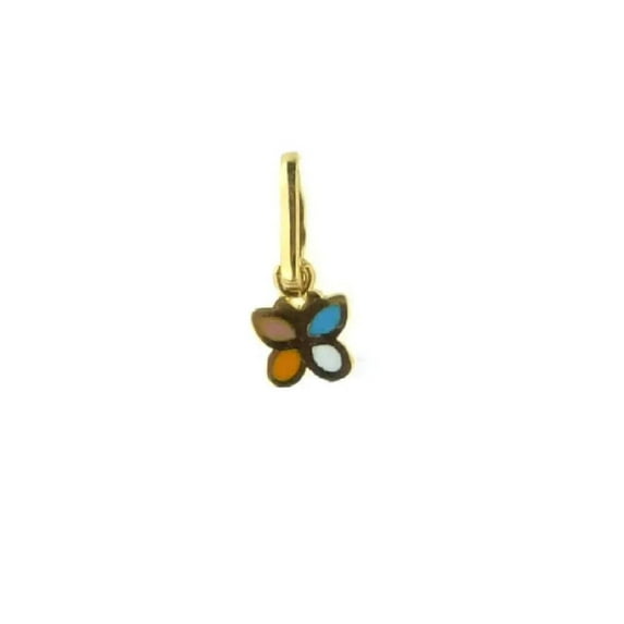 18K YG Pink and Blue Enamel Butterfly Charm (4mm/9mm with Bail)