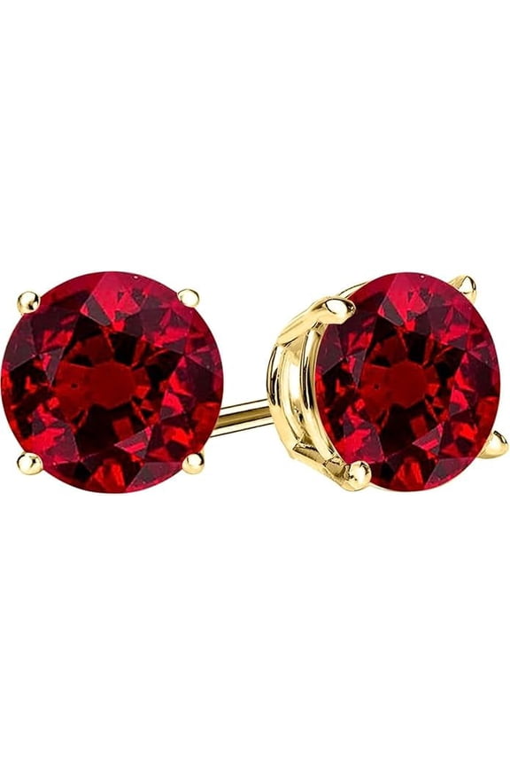 18K Yellow Gold 0.5 Carat Natural Ruby Stud Earrings 4 Prong Push Back for Women
