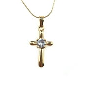 18K Yellow Gold 1/2 ct Created Diamond Cross Stud Necklace Plated 18 inch