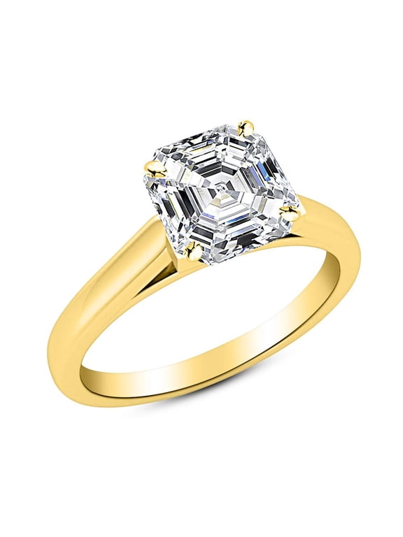 18K Yellow Gold 1 Carat Lab Grown Solitaire Asscher Cut Cathedral IGI Certified Diamond Engagement Ring (1 Ct,H-I VS2-SI1