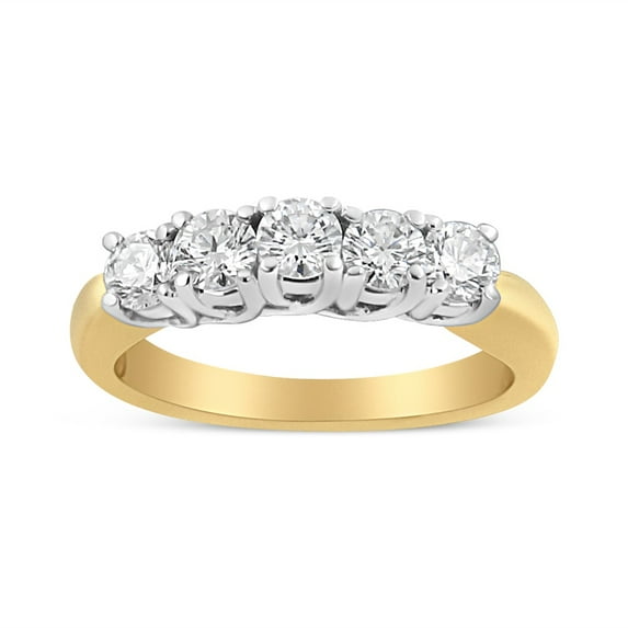 18K Yellow Gold 1 Cttw 5-Stone Round Cut Diamond Ring (F-G Color, SI1-SI2 Clarity) - Size 7
