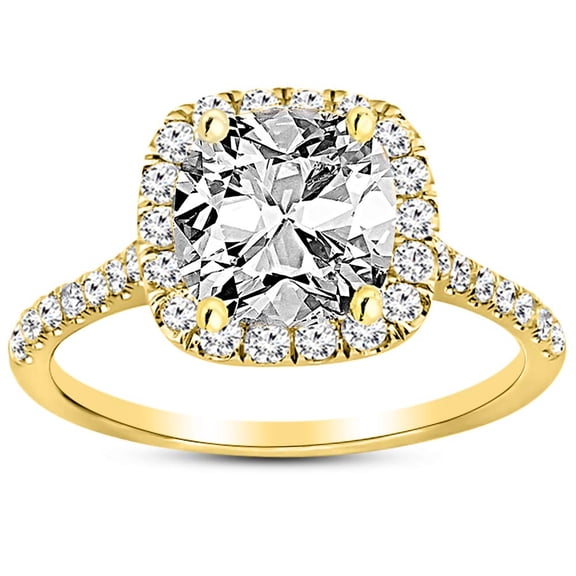 18K Yellow Gold 3/4 Carat Lab Grown Cushion Cut Halo IGI Diamond Engagement Ring (0.75 Ct,H-I VS2-SI1