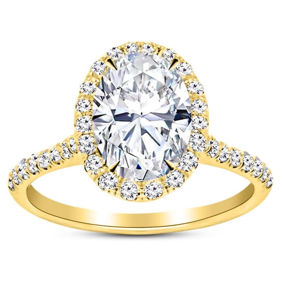 18K Yellow Gold 3/4 Carat Lab Grown Oval Cut Halo IGI Diamond Engagement Ring (0.75 Ct,D-E VS1-VS2