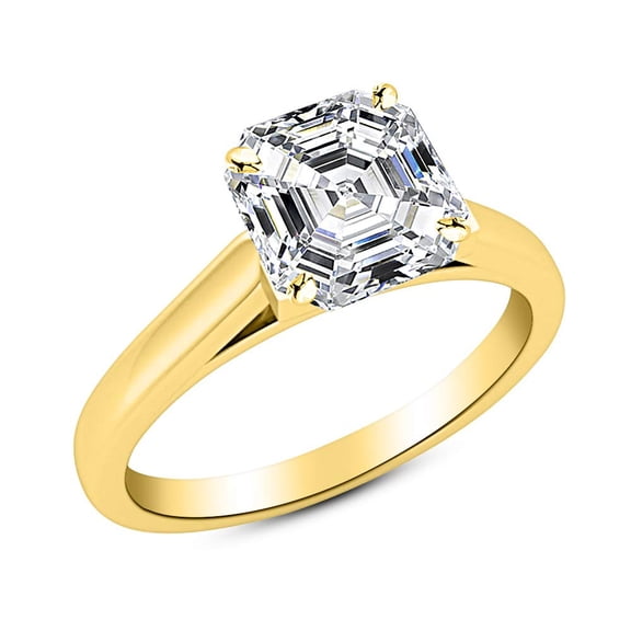 18K Yellow Gold 3/4 Carat Lab Grown Solitaire Asscher Cut Cathedral IGI Diamond Engagement Ring (0.75 Ct,H-I VS2-SI1