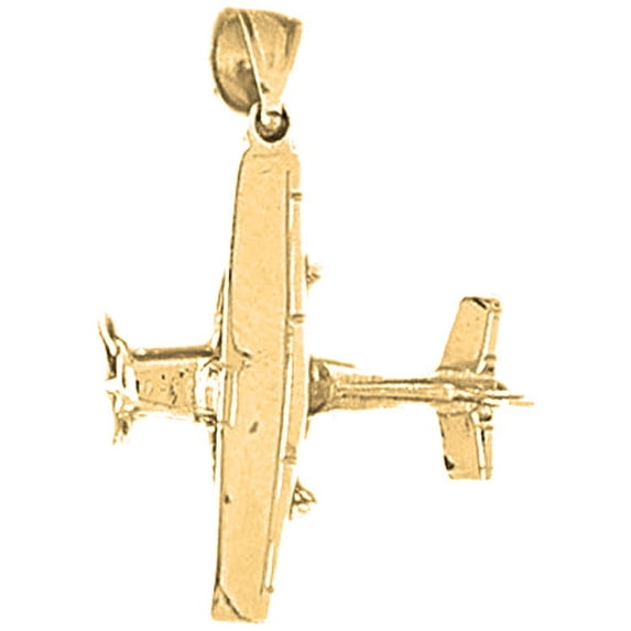 18K Yellow Gold 3D Airplane Pendant - 31 mm