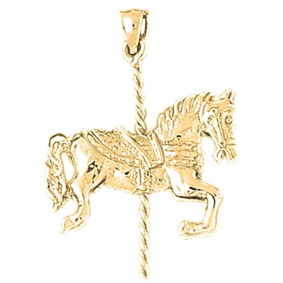 18K Yellow Gold 3D Carousel Horse Pendant - 32 mm