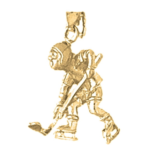 18K Yellow Gold 3D Hockey Player Pendant - 23 mm