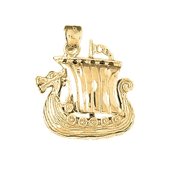 18K Yellow Gold 3D Pirate Ship Pendant - 26 mm