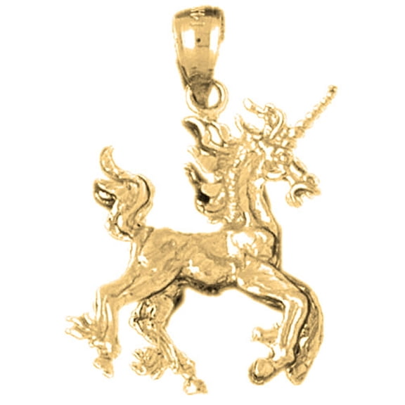 18K Yellow Gold 3D Unicorn Pendant - 28 mm