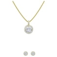 thumbnail image 1 of 18K Yellow Gold 3ct Halo White Sapphire Round 18 Inch Necklace and Halo Earrings Set Plated, 1 of 2