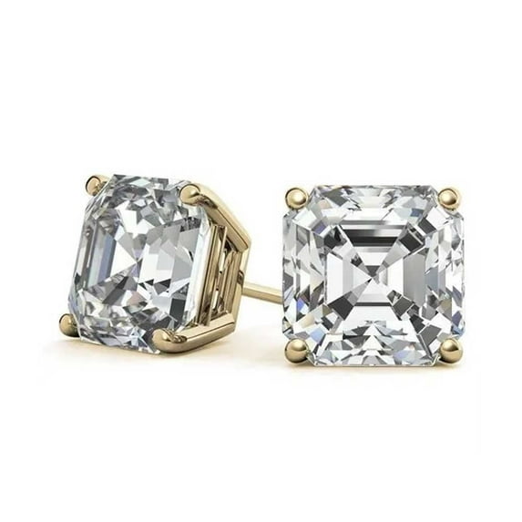 18K Yellow Gold 4mm, 6mm Asher Cut White Topaz Stud Earrings Plated by Paris Jewelry