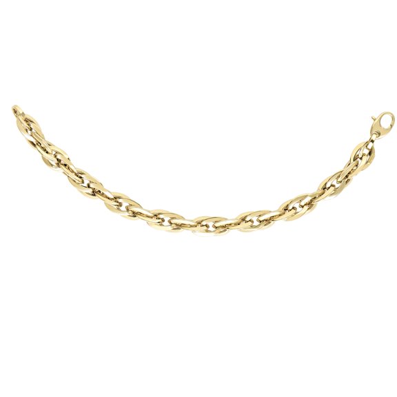 18K Yellow Gold 7mm Shiny Double Oval Link Fancy Bracelet 7.75" with Lobster Clasp by IcedTime