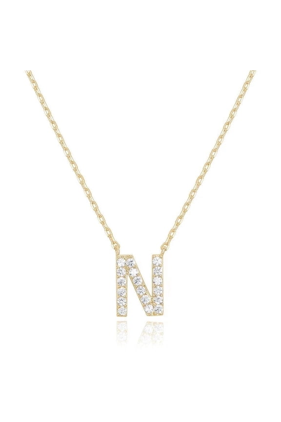 18K Yellow Gold Alphabet Created White Sapphire Necklace, 18 inches Plated by Paris Jewelry