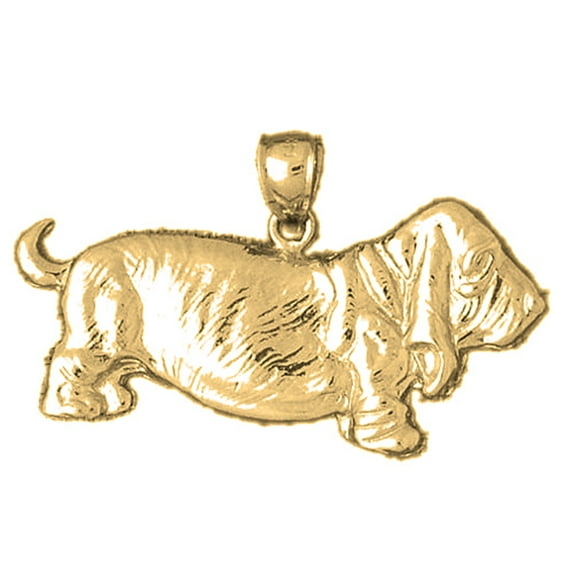 18K Yellow Gold Basset Hound Dog Pendant - 24 mm