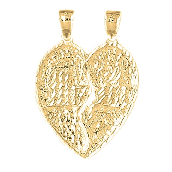 18K Yellow Gold Breakable Heart Mizpah Pendant - 35 mm