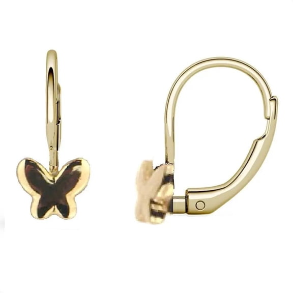18K Yellow Gold Butterfly Lever back Earrings H 0.55 inch