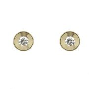 18K Yellow Gold Circle Stud with Cubic Zirconia Center Screwback Earrings