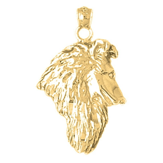 18K Yellow Gold Collie Dog Pendant - 30 mm