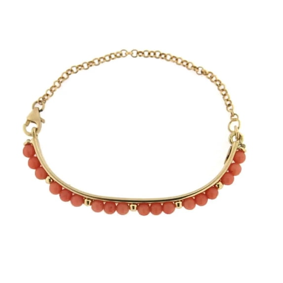 18K Yellow Gold Coral Paste beads Half Bangle Bracelet for Babies, 5.25 inches