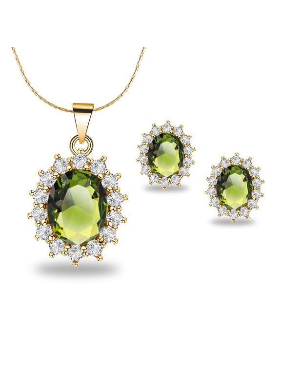 18K Yellow Gold Created Peridot Round 1 Carat Oval Necklace Plated 18 in Adult Female